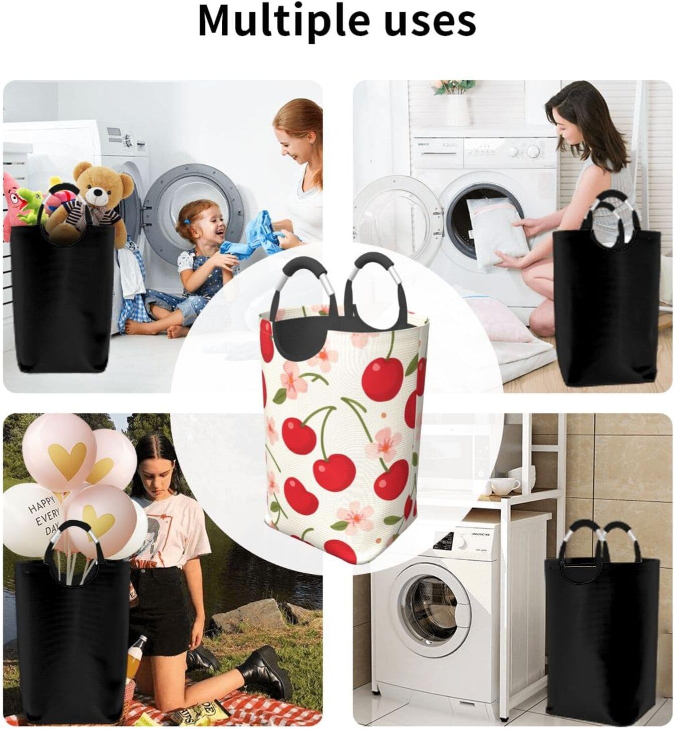 50l Laundry Basket Cherry Sakura Blossom Waterproof Laundry Hamper Foldable Clothes Laundry Bag With Handles
