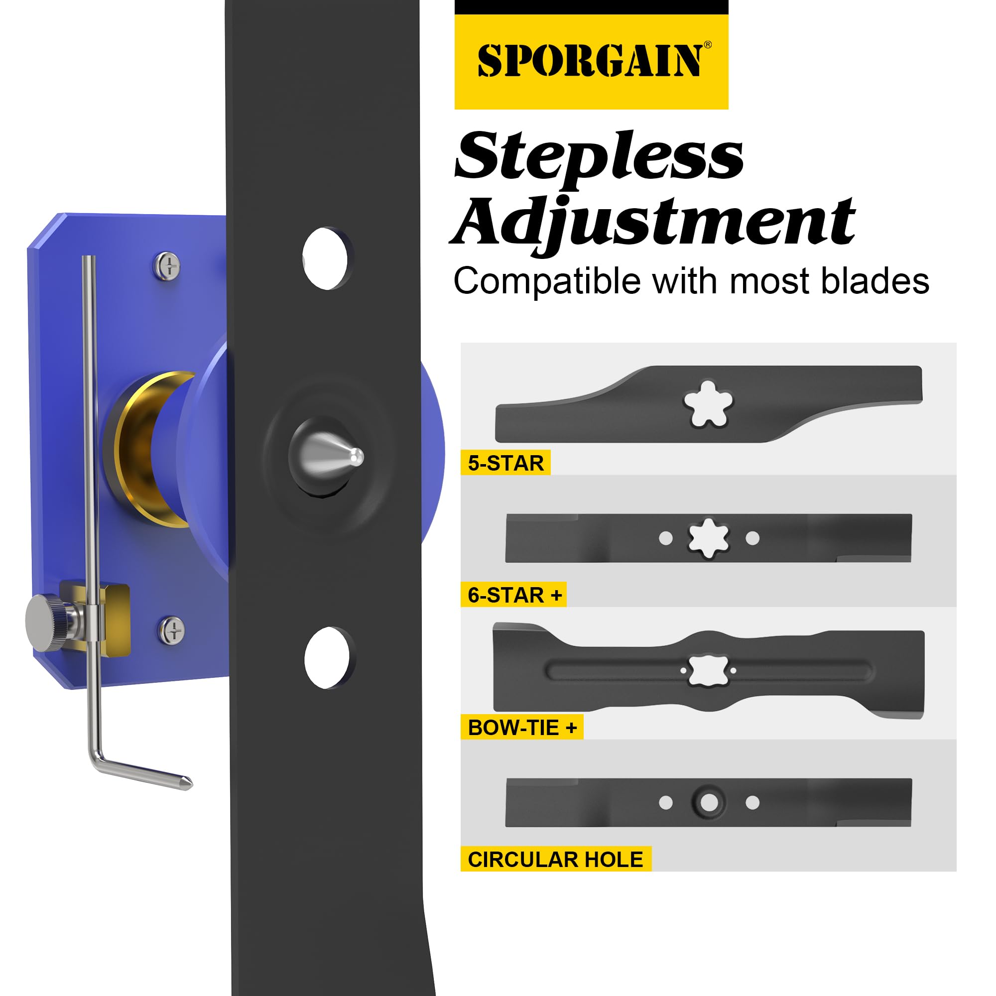 SporGain Affilatrice e bilanciatore di lame per tosaerba, regolabile da 15° a 45° e bilanciatore magnetico ad alta precisione per molti tipi di lame per tosaerba, indaco