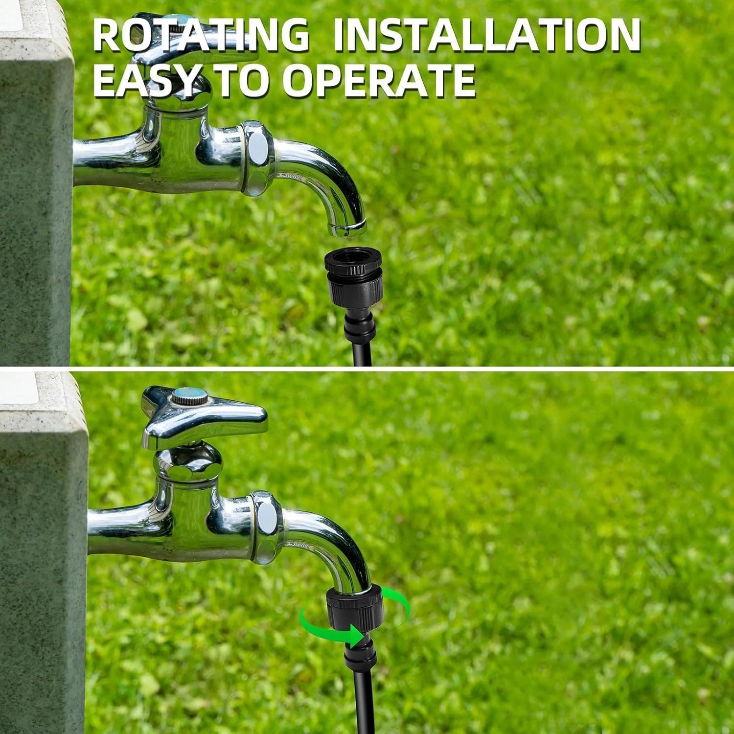 8 mm Schnellverbindungs-Rohrverschraubungs-Set, 2 Wasserhahn-Adapter und 2 Blöcke, komplett schwarz für Sprinkler-Bewässerung, Sprühkühlung, Befeuchtung, Gewächshaus- und Gartenbewässerungssysteme
