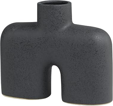 Deco 79 Ceramic Abstract Decorative Vase Short Rounded Arched Centerpiece Vase with Glossy Speckles, Flower Vase for Home Decoration 11" x 4" x 9", Black