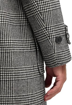Paul Fredrick Men's Wool Blend Plaid Double Breasted Topcoat