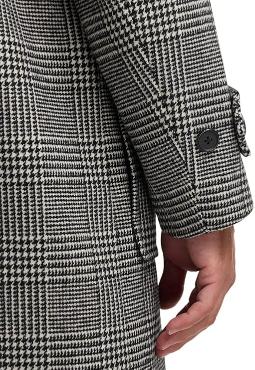 Paul Fredrick Men's Wool Blend Plaid Double Breasted Topcoat