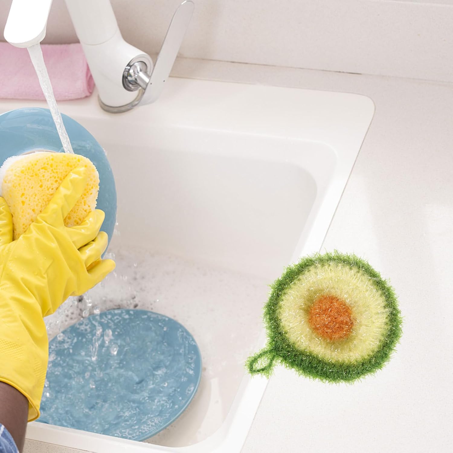 5pcs Avocado Green Acrylic Dish Cloth Set Super Absorbent Kitchen Dish Towels for Household Washing and Vegetable Cleaning Decorative and Sturdy Washing Cloths for Home Use