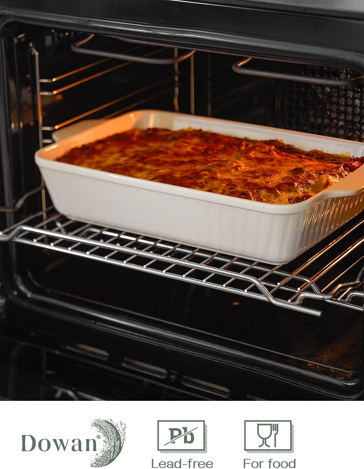 DOWAN Baking Dish, Casserole Dishes for Oven, Lasagna Pan Deep,135 oz Large Ceramic Baking Pan with Handles, 9x13 Baking Dish for Cooking, White
