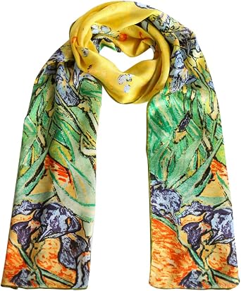 HeyToo Womens 100% Real Silk Scarf Long Satin Floral Artists Painting Fashion Scarves Sunscreen Shawls