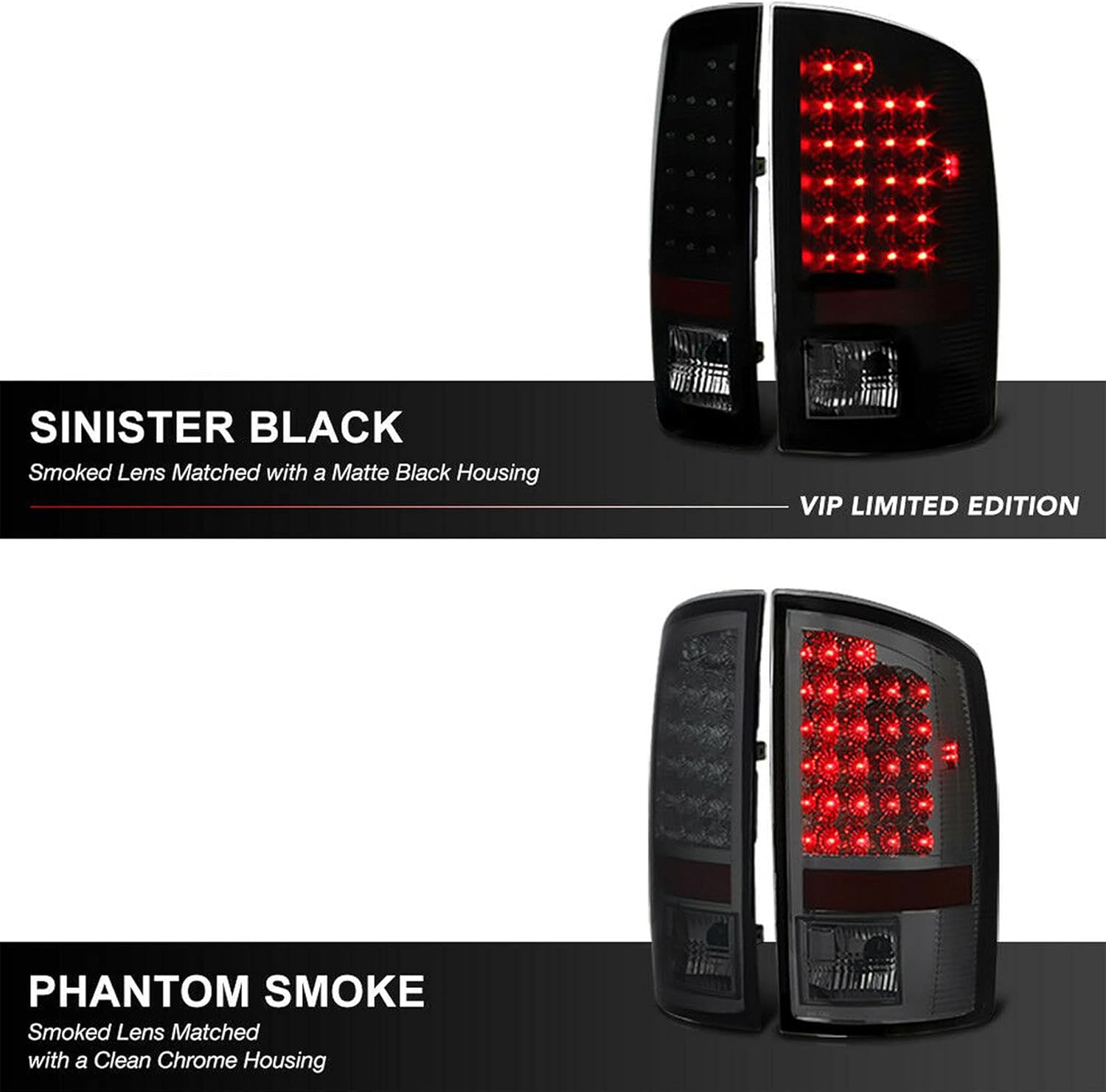 munirater Sinister Black Tail Lights Brake Reverse Lamps Smoke Lens Replacement for R-A-M 1500 2500 3500 2002-2006 Driver and Passenger Side