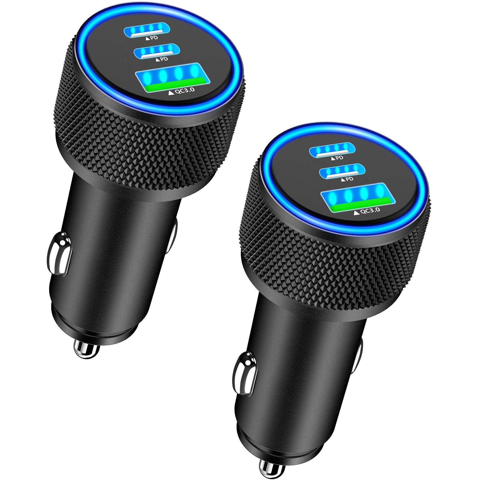 USB C Car Charger, Rombica 2Pack 3-Port 67W Dual PD USB-C&USB-A Car Power Cigarette Lighter USB Charger 3 in 1 PD/QC Type C Fast Car Charging for iPhone 16 16 Pro 15 14 13 12/Galaxy S25 S24/Pixel/iPad