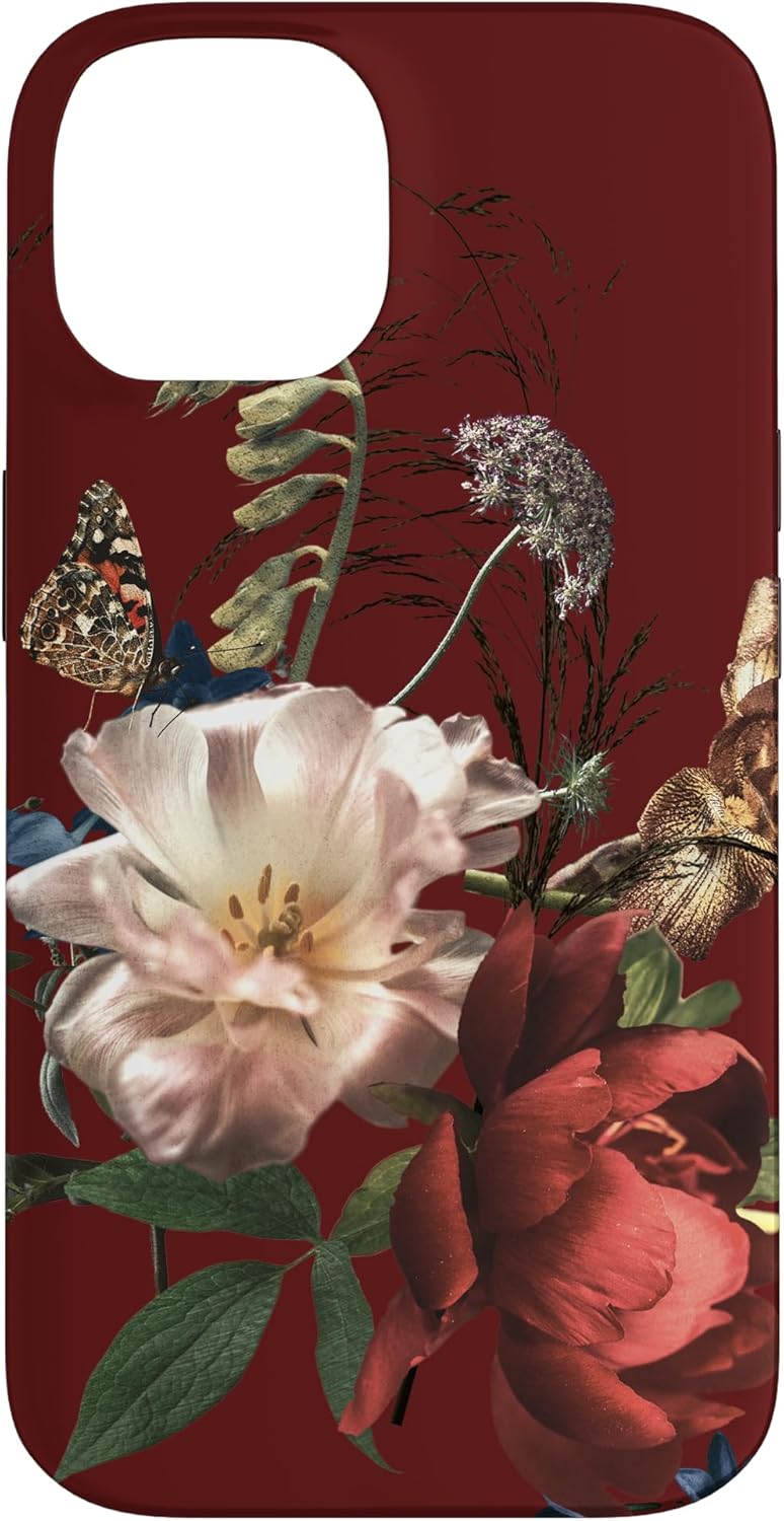 Antique Maroon Floral Bouquet Distressed Vintage Flowers Case for iPhone X/XS