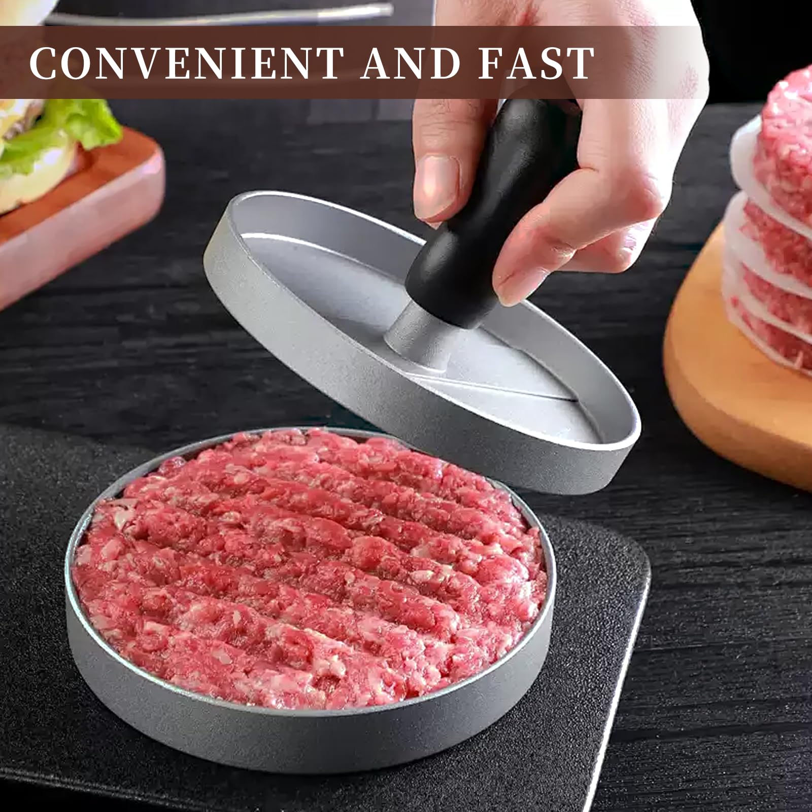 LiuHancsqd Pressa per Hamburger, Stampo per Hamburger, 12 cm Pressa Hamburger in Alluminio, Macchina per Hamburger Attrezzo BBQ Grill Cucina, mit 100 Carta Antiaderente, 1 Cacciavite