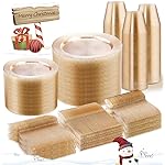WELLIFE 600 PCS Gold Glitter Disposable Dinnerware Set for 100 Guests, Plastic Plates for Party, Including 100 Dinner Plates, 100 Salad Plates,Cups,Silverware Set for Wedding and Party Supplies