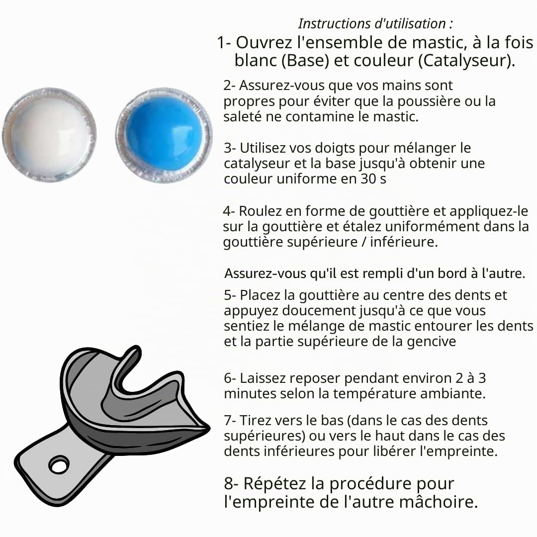 Mastic silicone hydrophile pour impression dentaire pour un moulage plus ferme et rapide 4 pièces avec plateaux supérieurs et inférieurs moyens