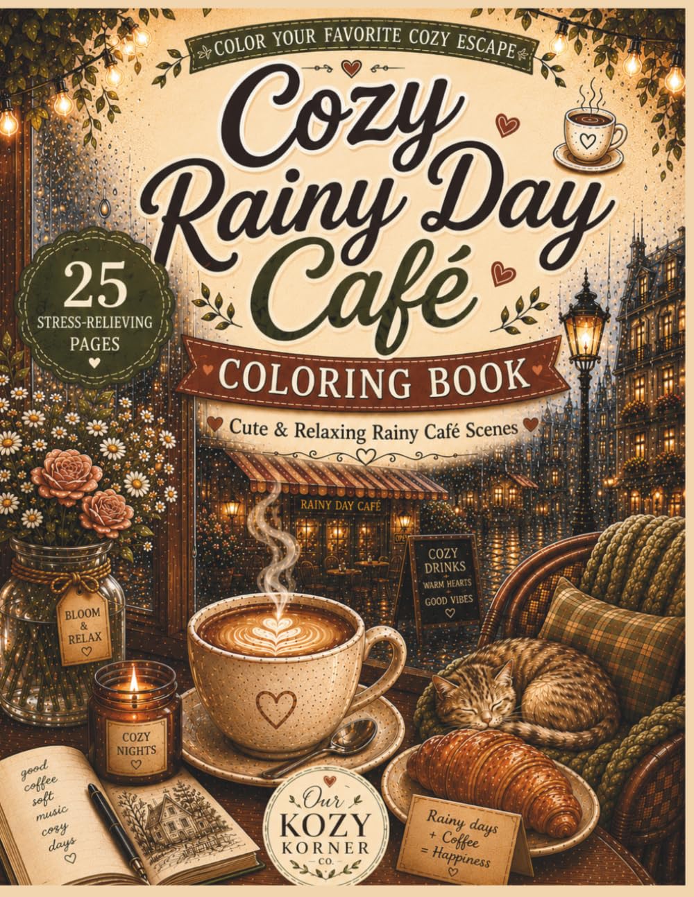 Rainy Day Cafe Coloring Book: Cute & Relaxing Rainy Cafe Scenes