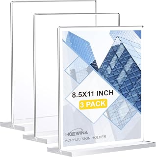 Hoewina Acrylic Sign Holder 8.5x11 Inch 3 Pack - Vertical Double-Sided Clear Display Stands for Store Signs, Vendor Booths, Offices