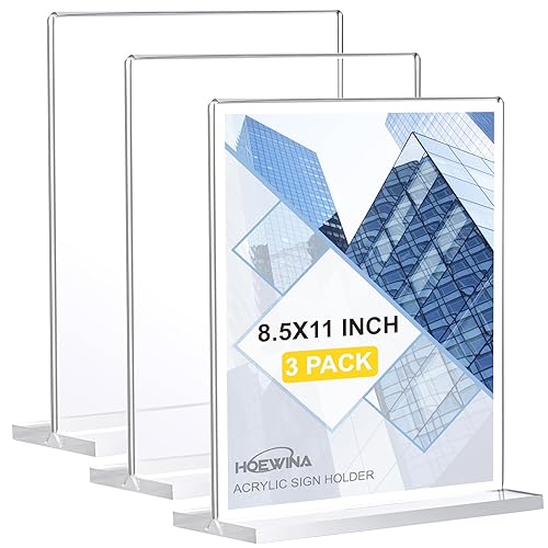 Hoewina Acrylic Sign Holder 8.5 x 11 Inch 3 Pack,
