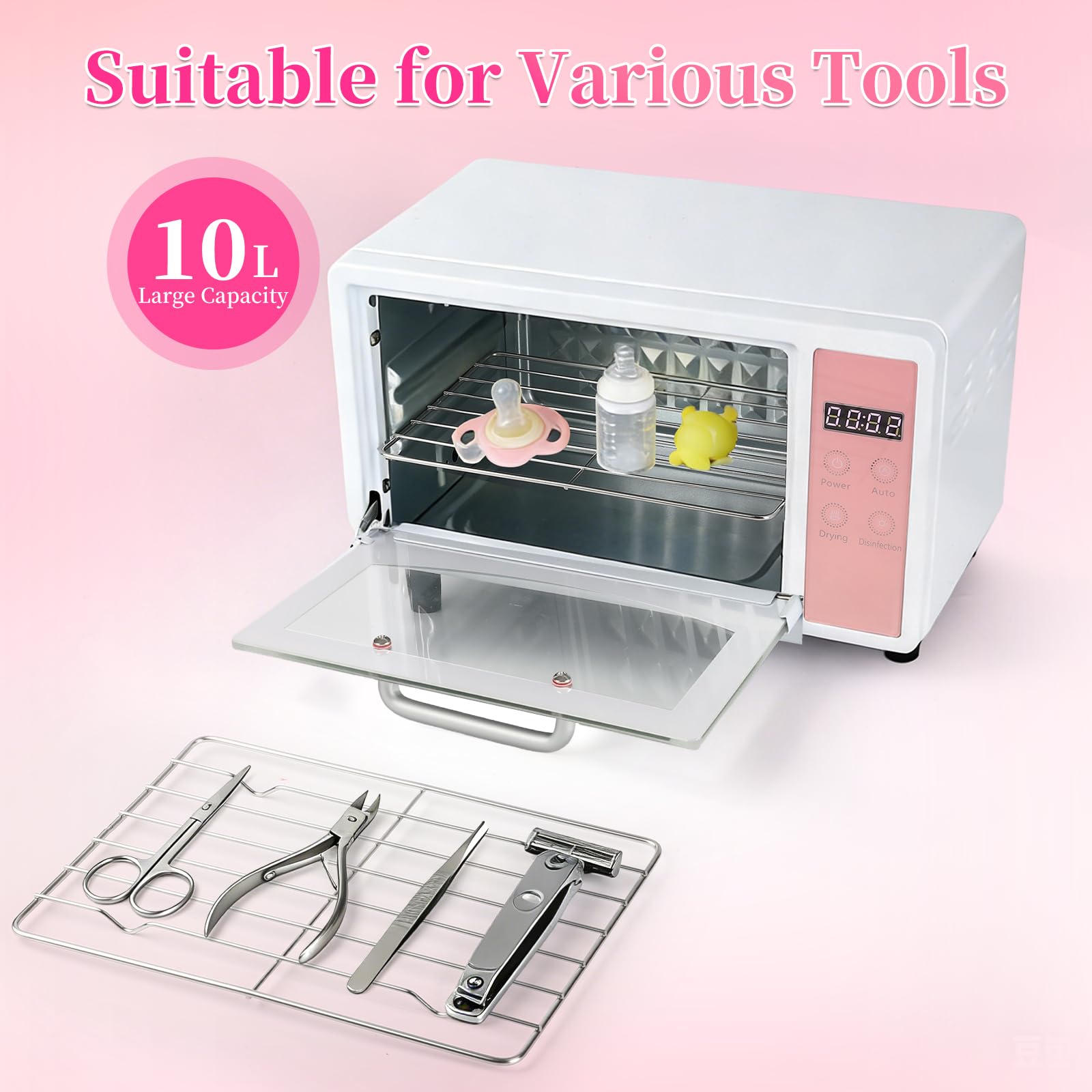 Sterilizzatore per unghie, 10 l, grande sterilizzatore a doppio strato per strumenti per unghie, multifunzione, per manicure, con impostazione timer, per uso domestico, barbieri, saloni di