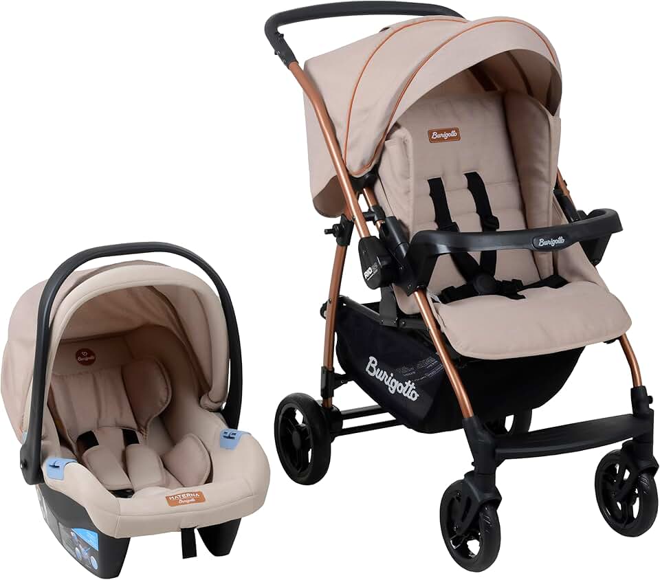 Travel System Burigotto Carrinho de Bebê RIO 22 com Bebê Conforto Materna Mon Amour