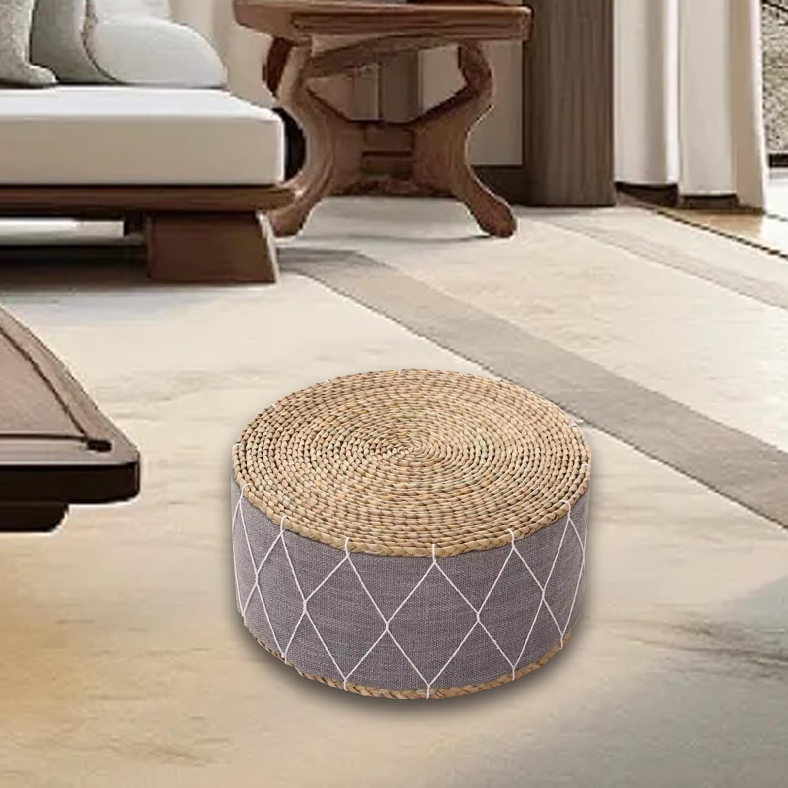 LOVIVER Cojín de meditación, Tatami Tejido, Estera de meditación, puf para Suelo, cojín para Asiento, Almohada para Dormitorio, oración y Oficina, Gris