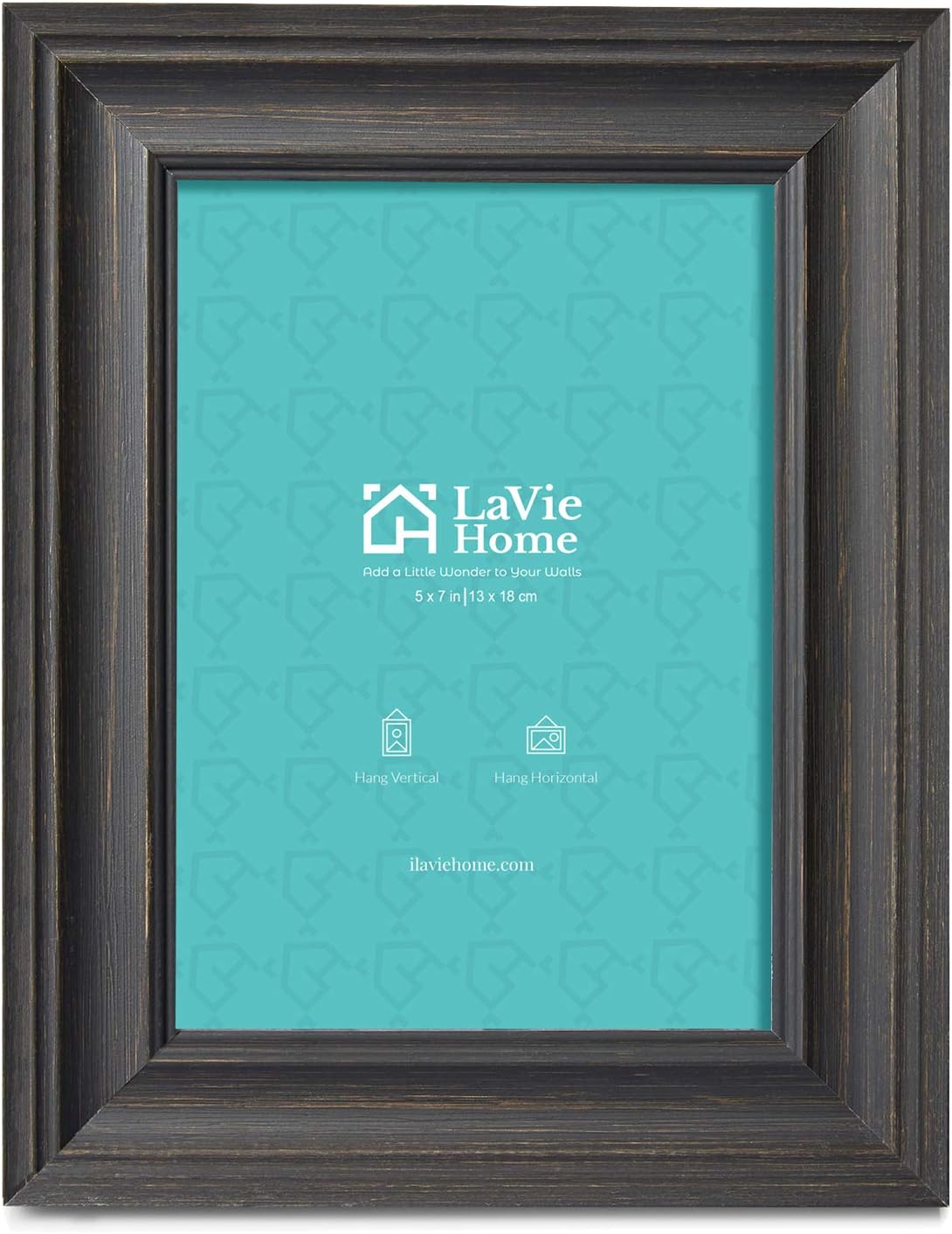 LaVie Home 5x7 Picture Frames (3 Pack, Black Wood Grain) Rustic Photo Frame Set with High Definition Glass for Wall Mount & Table Top Display