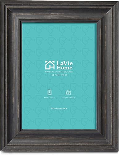 LaVie Home Marcos de fotos de 5 x 7 pulgadas (1 paquete, negro) juego de marcos de fotos rústicos con vidrio de alta definición para montaje en