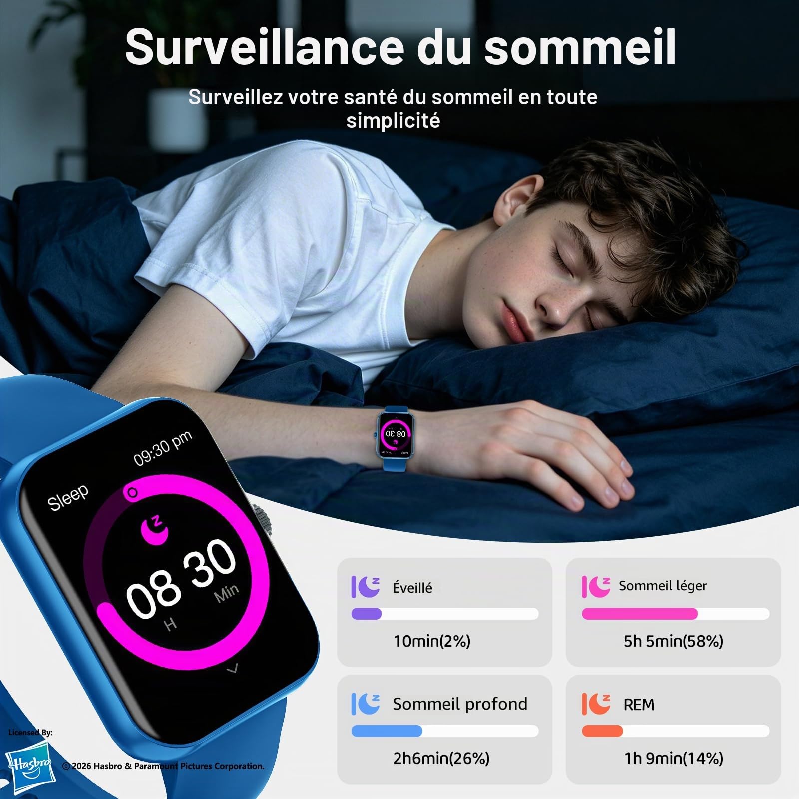 Montre Connectée Enfant, Montre Intelligente Fitness pour Enfant, Bleu