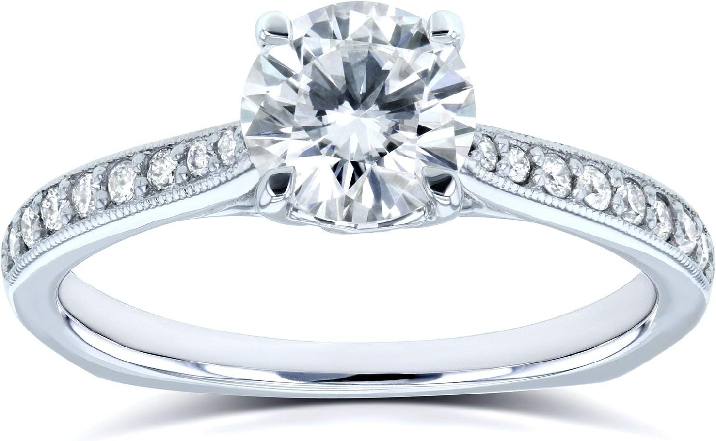 Kobelli Round Moissanite (GH) Vintage Style Trellis Engagement Ring 1 1/5 CTW 14k White Gold