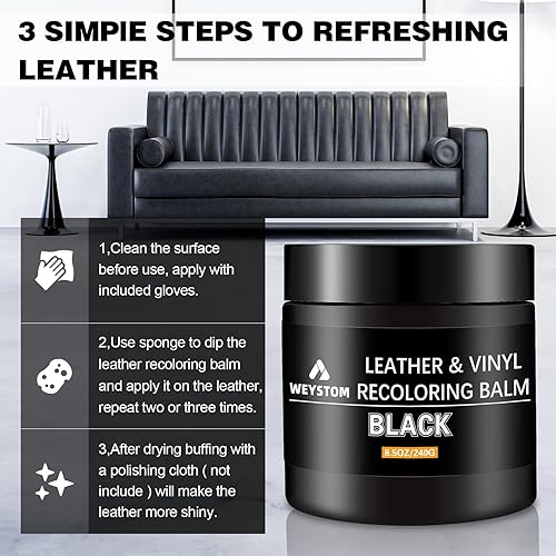 Miniatura 5 de Bálsamo de recoloración de cuero, kit de reparación de cuero negro para muebles, teñir, recolorear, renovar, reparar y restaurar envejecidos,