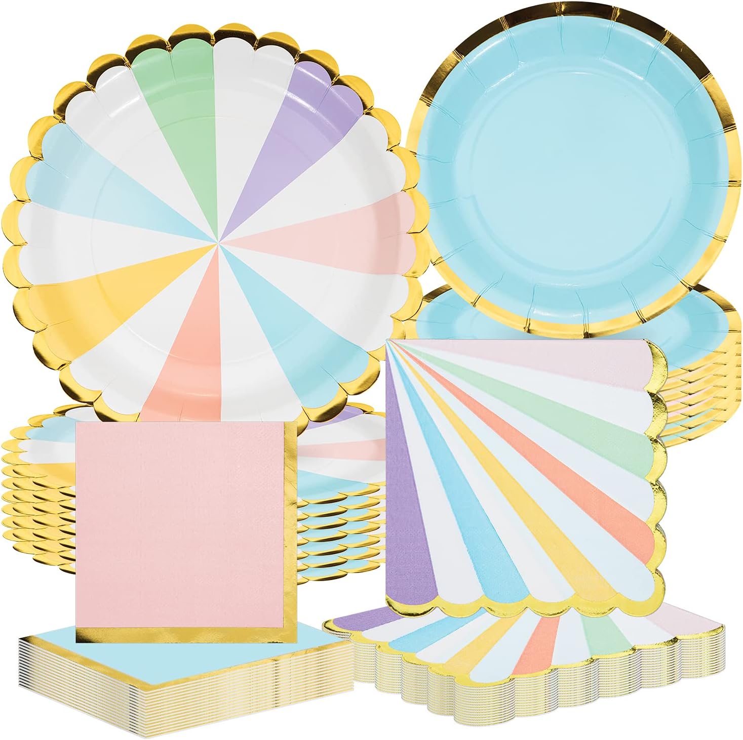 Creative Converting Pastel Celebrations Party Dinnerware Bundle | Dinner & Dessert Plates, Luncheon & Beverage Napkins | Birthday Decorations, Baby Shower Supplies, Wedding Decor
