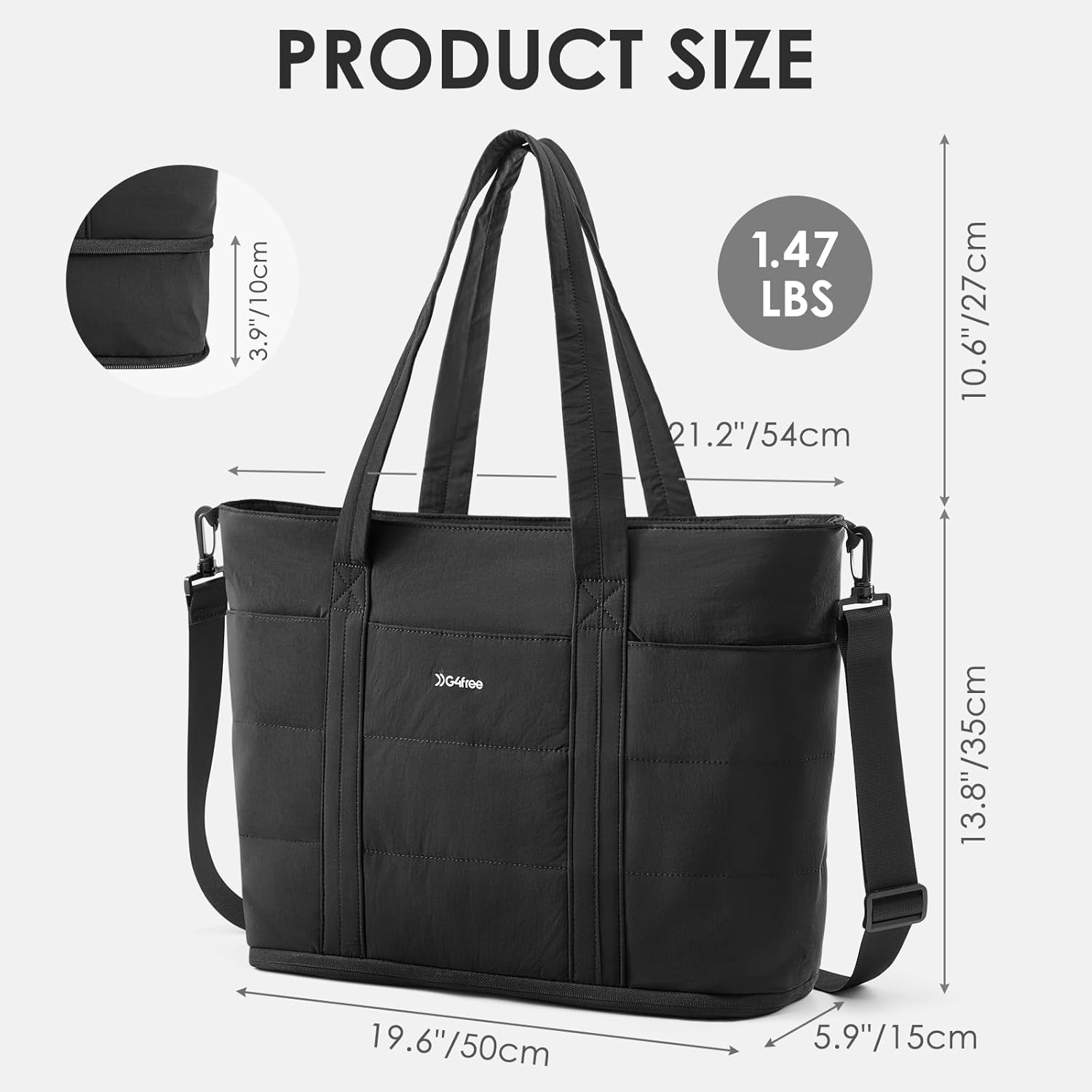 G4Free Tote Bag for Women,Puffer Work Bags with Zipper Compartments, Expandable Handbag for Travel Work Sport - Image 3