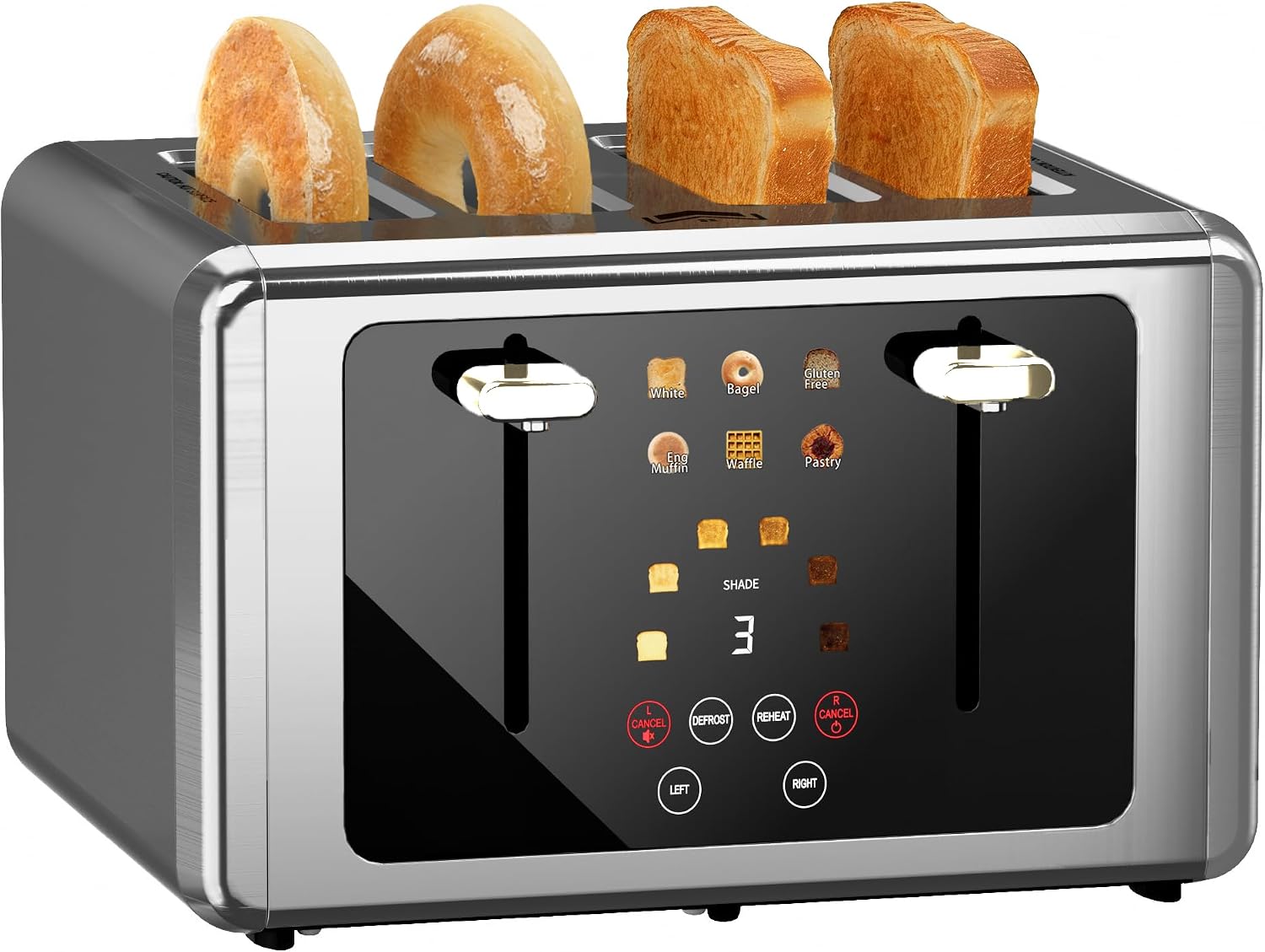 WUNLY Smart Digital 4-Slice Touchscreen Toaster, Wide Slots & Dual Control