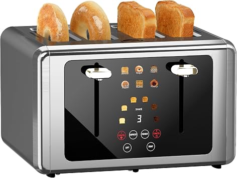 WUNLY Smart Digital 4-Slice Touchscreen Toaster, Wide Slots & Dual Control