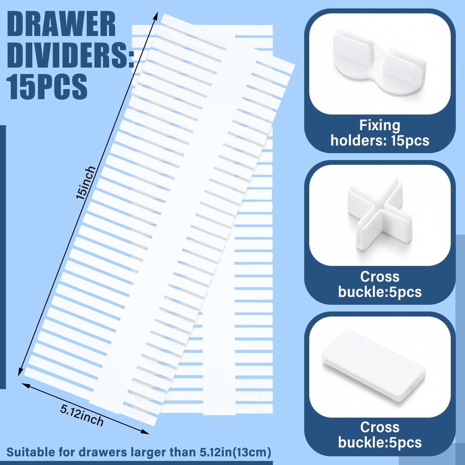 Blosssound 15Pcs Drawer Divider Adjustable Drawer Organizer 15