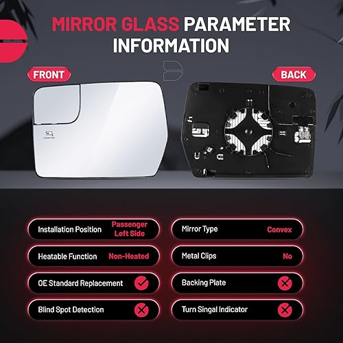 Miniatura 2 de BDFHYK Cristal de espejo compatible con F150 2011-2014 con punto ciego, sustituye a BL3Z-17K707-E, BL3Z-17K707-D, calentado (lado izquierdo)