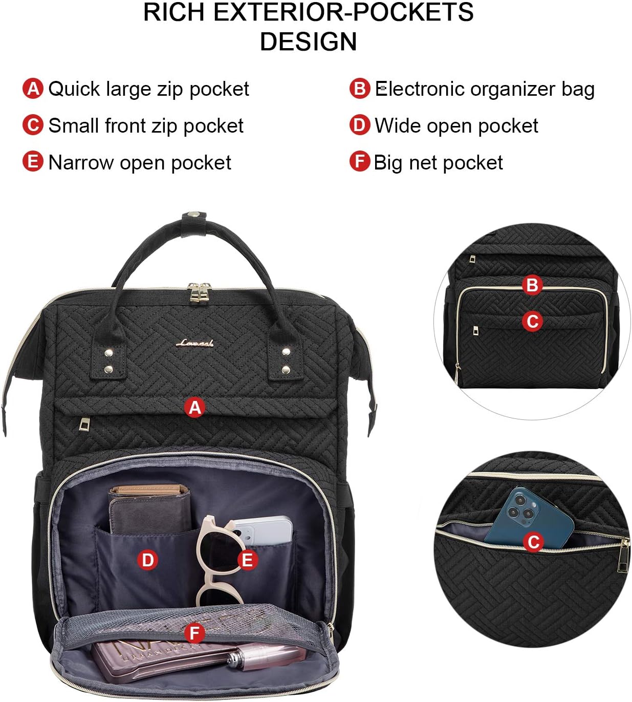LOVEVOOK Laptop Backpack Womens Computer Bag Nurse Teacher Backpack Purse Laptop Large Capacity Bookbag, 17 inch, Plait Black