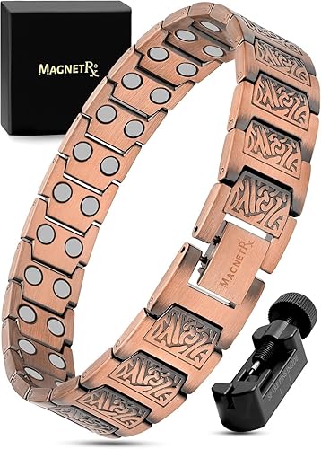 MagnetRX Pulsera vikingo de cobre para hombre, pulseras vikingas magnéticas ultra resistentes efectivas, pulsera ajustable con herramienta de tamaño