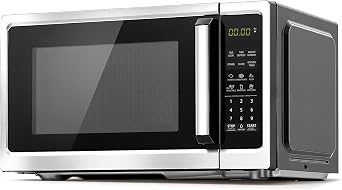 Countertop Small Microwave Oven 0.9 Cu. Ft, 900W Compact Microwave with LED Lighting, 6 Auto Menus, Turntable, Child Lock, Easy-Clean, Memory for Kitchen, Home, Dorm Essentials, Stainless Steel