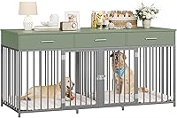 Vista 11 de HOSTACK Mueble doble para perros, perrera de 71 pulgadas de ancho para interiores con 3 cajones, jaula de granja para perros para 2 perros