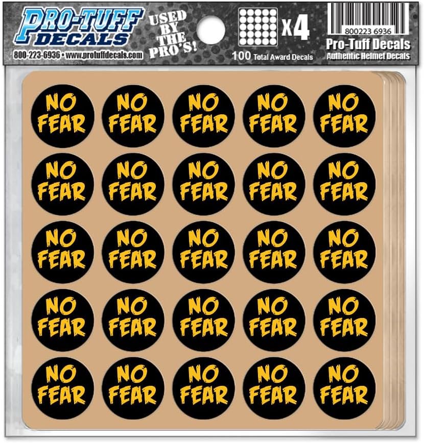 No Fear Award Decals Thick Premium 20 mil Vinyl 1-1/8" Diameter (100 Decals) (Yellow Gold on Black)