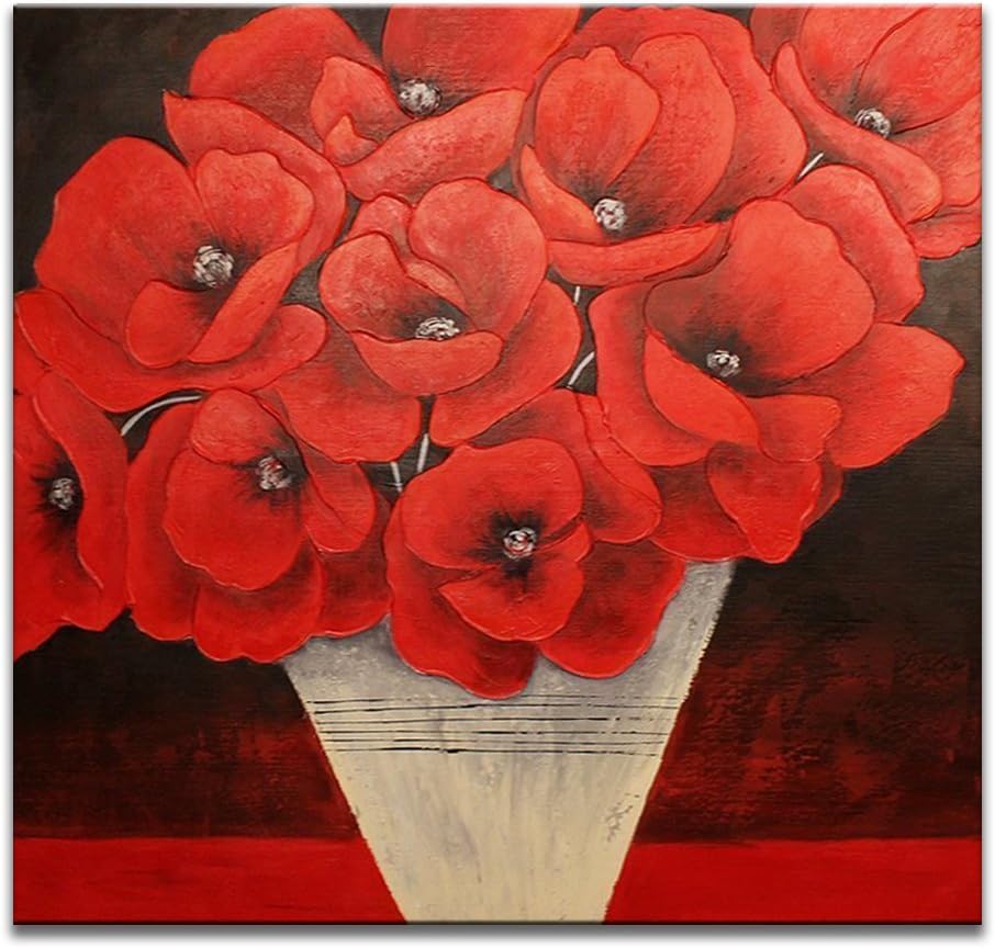 IARTS Canvas Wall Art 100% Handmade Contemporary Poppy Flowers Oil Paintings for All Styles of Home Decoration, 36 Inches Large Pre Stretched with Frame