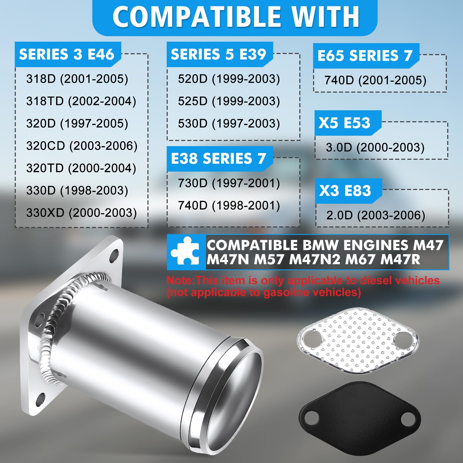 KAOLALI Kit di rimozione valvola EGR compatibile con 3 E46, 5 E60, E61, 7 E65, kit di rimozione valvola EGR per X3 E80, X5 E53 con motori 3.0 M57N, 1171778999, 1117804379