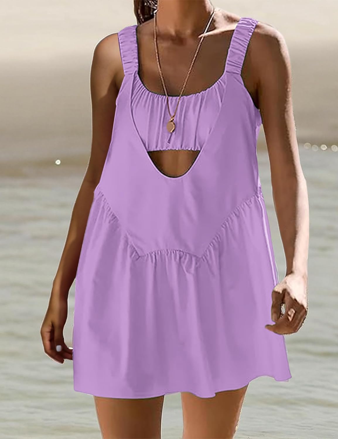 Women Tennis Dress with Built in Shorts and Bra Summer Athletic Dresses Hot Shot Mini Dress Cut Out 2 Piece Outfits