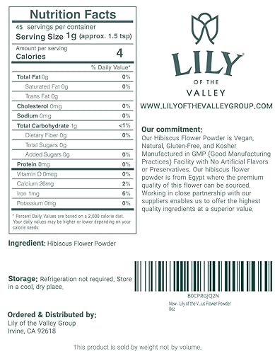 Miniatura 2 de Lily of the Valley Polvo de flor de hibisco  Hibiscus Sabdariffa molido  Ideal para cocinar, hornear, té, batido  Vegano y sin gluten  Bolsa