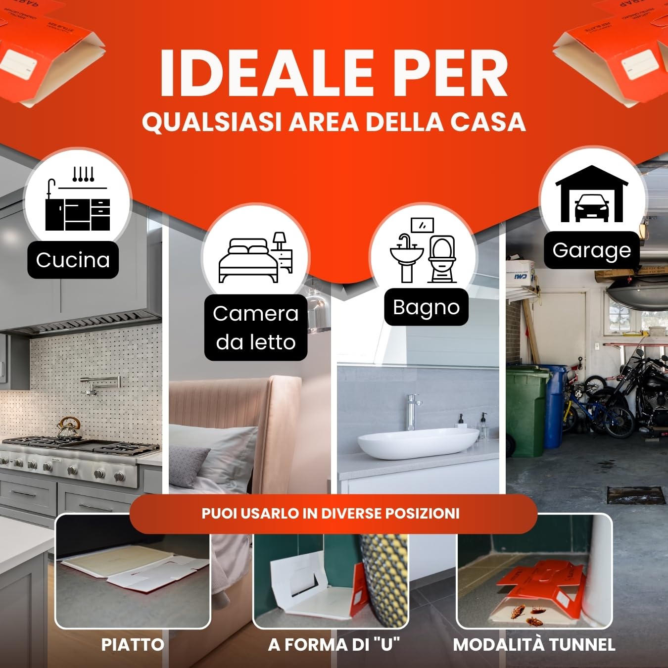 12 Trappola per scarafaggi, Trappola per blatte da interno - Prodotto in Italia - Trappola Blatte e Scarafaggi, trappole Insetti e Ragni in casa, Soluzione Efficace e Sicura (12 Trappole)
