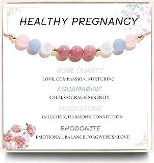 Healthy Pregnancy Gift, Inspirational Bracelets for Women - Handmade Natural Moonstone Rose Quartz Aquamarine Rhodonite Beads Braided Rope Meaningful Bracelet First Time Mom Gifts