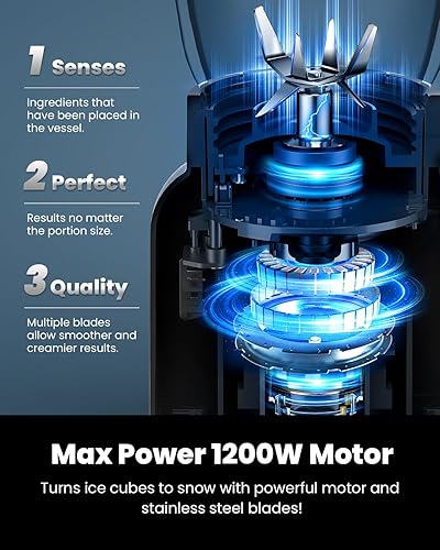 Miniatura 2 de GDOR Licuadora profesional para batidos, 5 funciones, licuadora de batidos de 1200 vatios máximos, tarro de vidrio de 52 onzas y combo de taza para