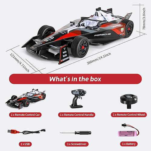 Miniatura 5 de MIEBELY Auto a control remoto 114 a escala 114 auténtico auto de carreras Porsche Formula Rc, juguetes de 2.4 GHz, 3.7 V 500 mAh, modelo de coche