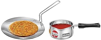 Hawkins Tri-Ply Stainless Steel Induction Compatible Tava, 26 cm, 3.5 mm & Stainless Steel Induction Compatible Tpan, Capacity 1 Litre, 4.7 mm
