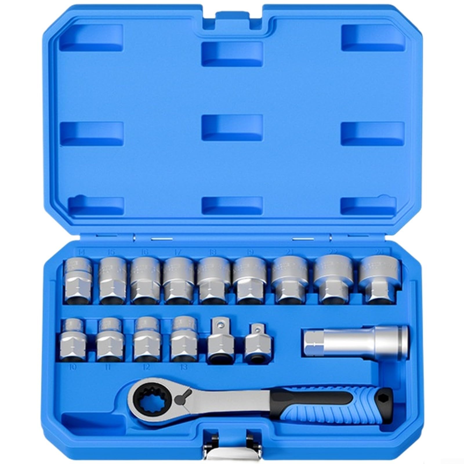 Juego de llaves de carraca de 17 piezas, 12 dientes de acero al cromo vanadio para CR-V con caja de almacenamiento para reparación y mantenimiento de automóviles