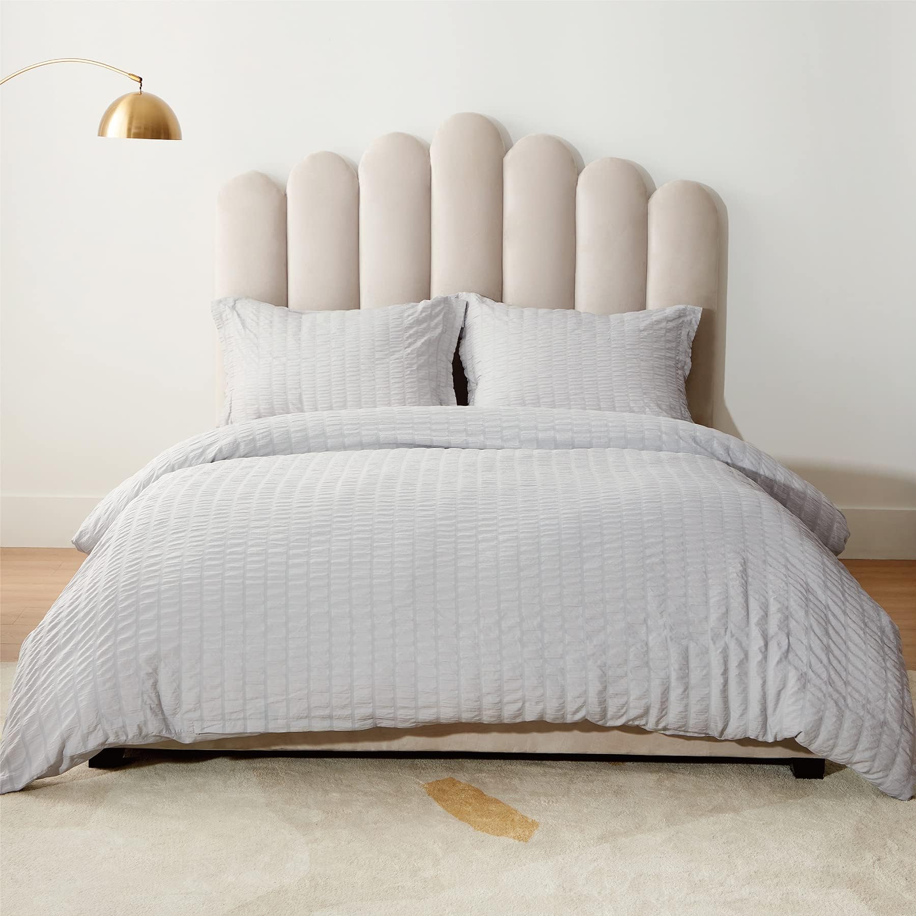 Bedsure Seersucker Bedding Sets King Size - Microfiber Kingsize Duvet Cover Set Quilt Cover with 2 Pillowcases, Grey