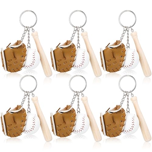 Liliaafar 6 Pcs Baseball Keychain for Men Women Wooden Bat