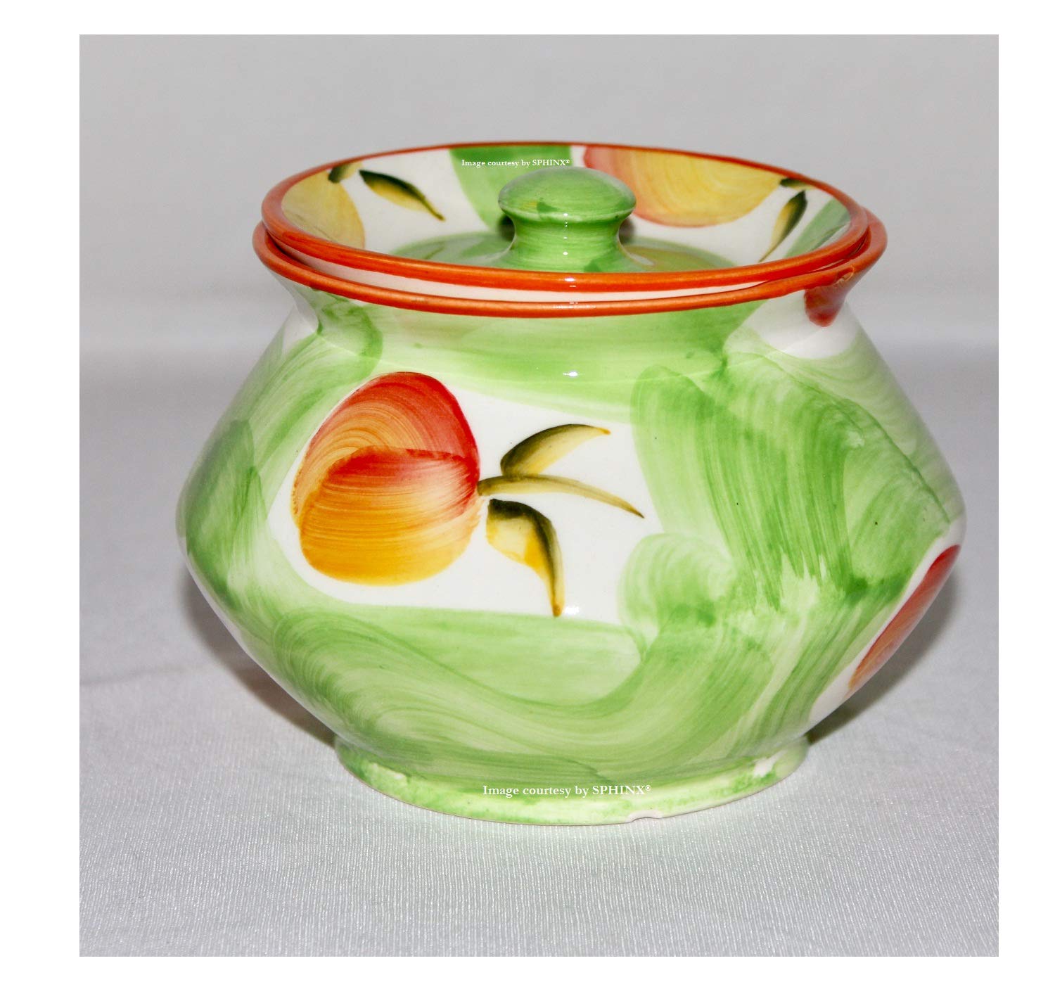 SPHINX Handmade Pottery Serving CeramicHandi/Bowls/Ceramic Container for dining table (Height with lid approx. 10 cms/4 Inches)- Check size images/details carefully before placing order- 1 piece (Green)